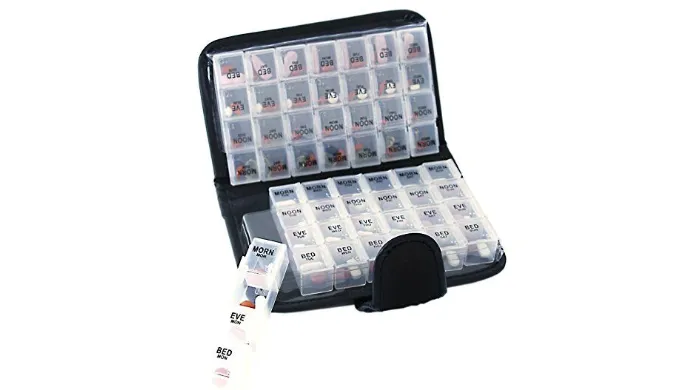 14 Day Pill & Vitamin Organizer 2 Weeks AM/PM 4 Doses a Day Travel Case Handy and Portable  - Ships Same/Next Day!