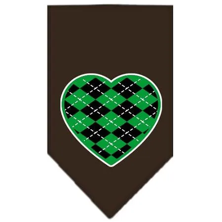 Argyle Heart Green Screen Print Bandana Cocoa Small