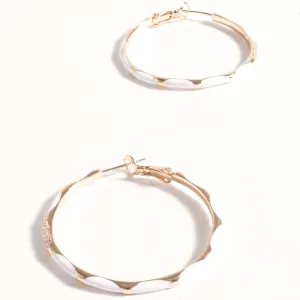 Enamel Metal Hoop Earrings (White/Gold)