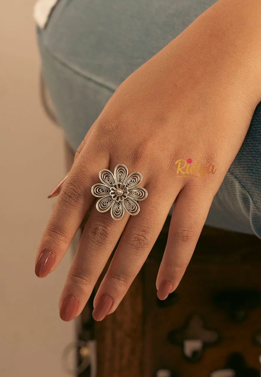 Flower on Flower Intricate Work Ring