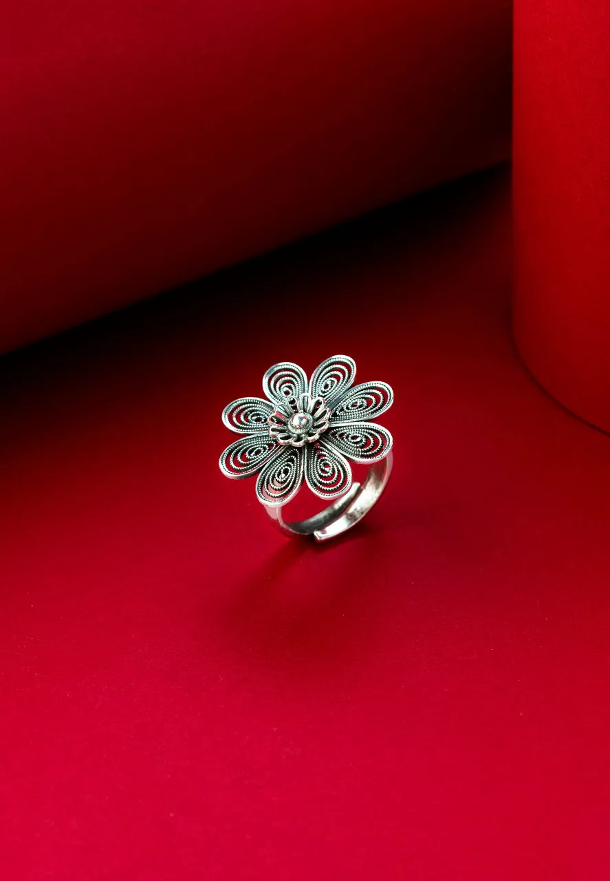 Flower on Flower Intricate Work Ring