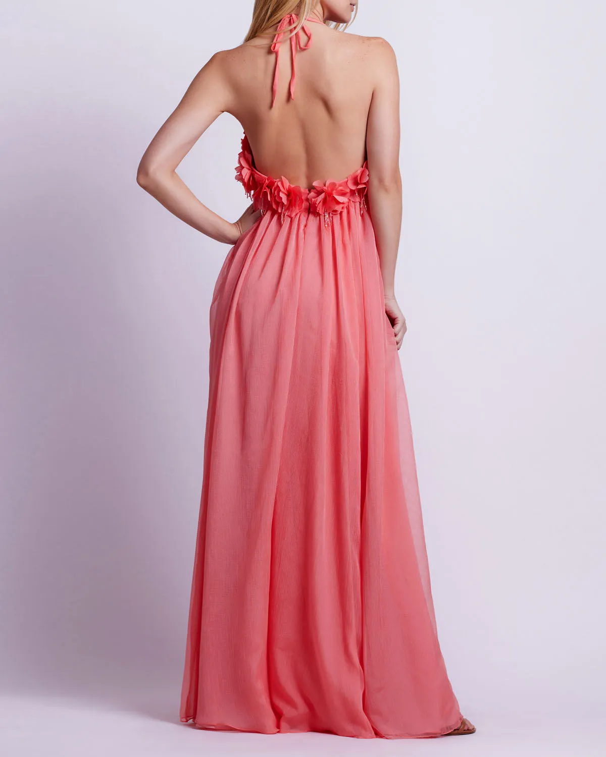 Hand-Embroidered 3D Flower Gown