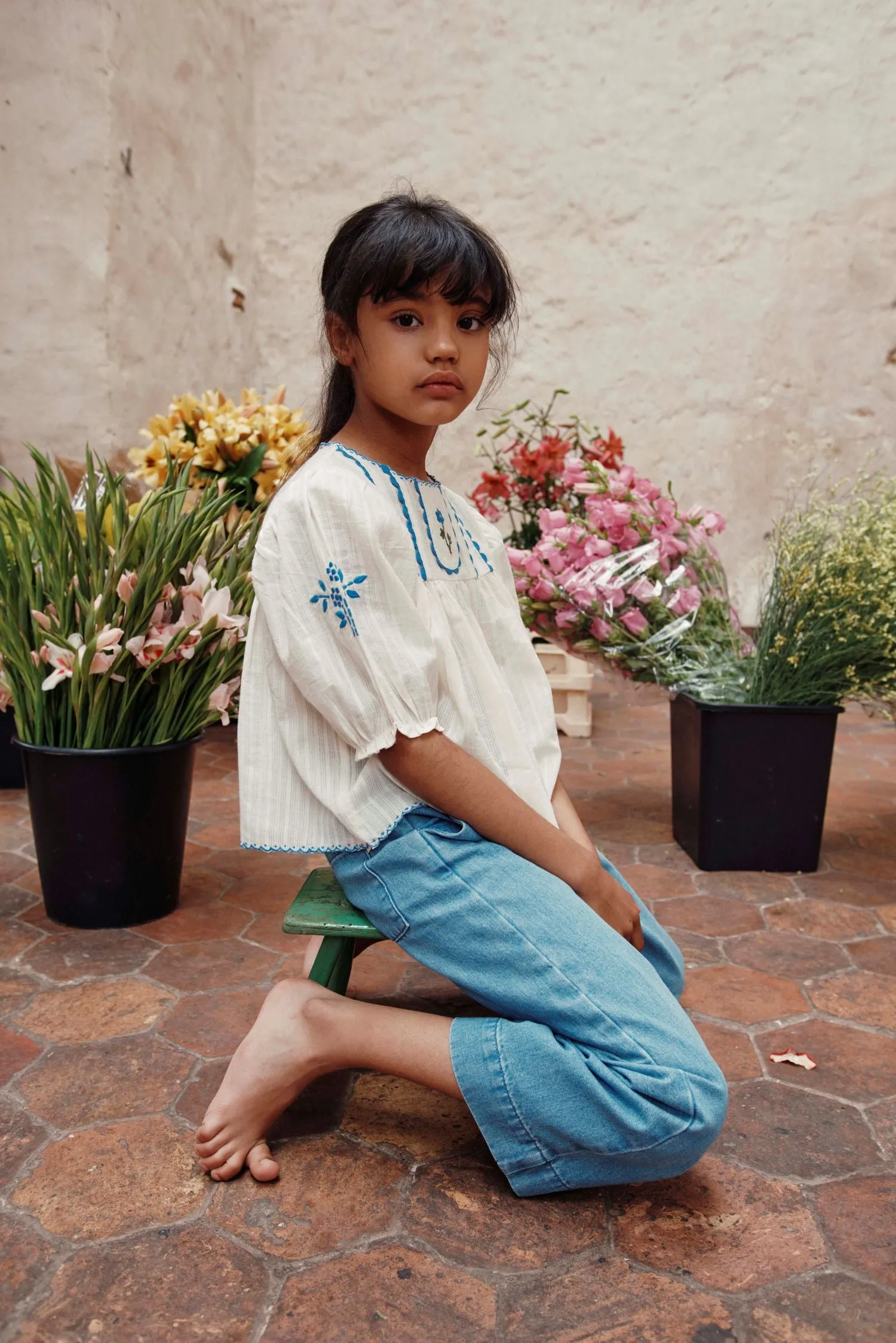 Hand Embroidered Blouse in Ecru