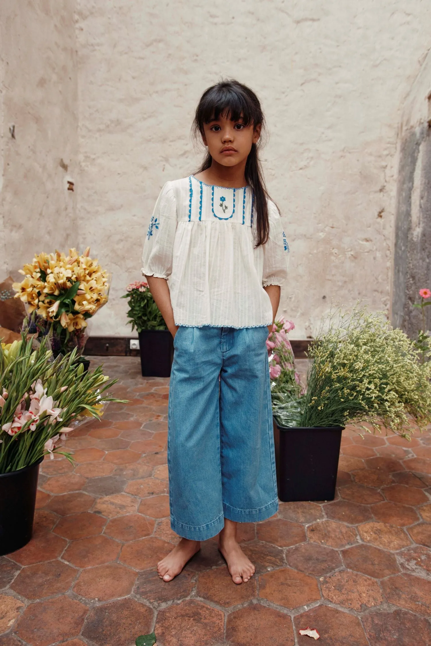 Hand Embroidered Blouse in Ecru