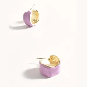 Mini Enamel Metal Hoop Earrings (Lilac)