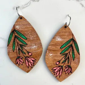 Pink Floral Swag Wood Hand Painted Earrings