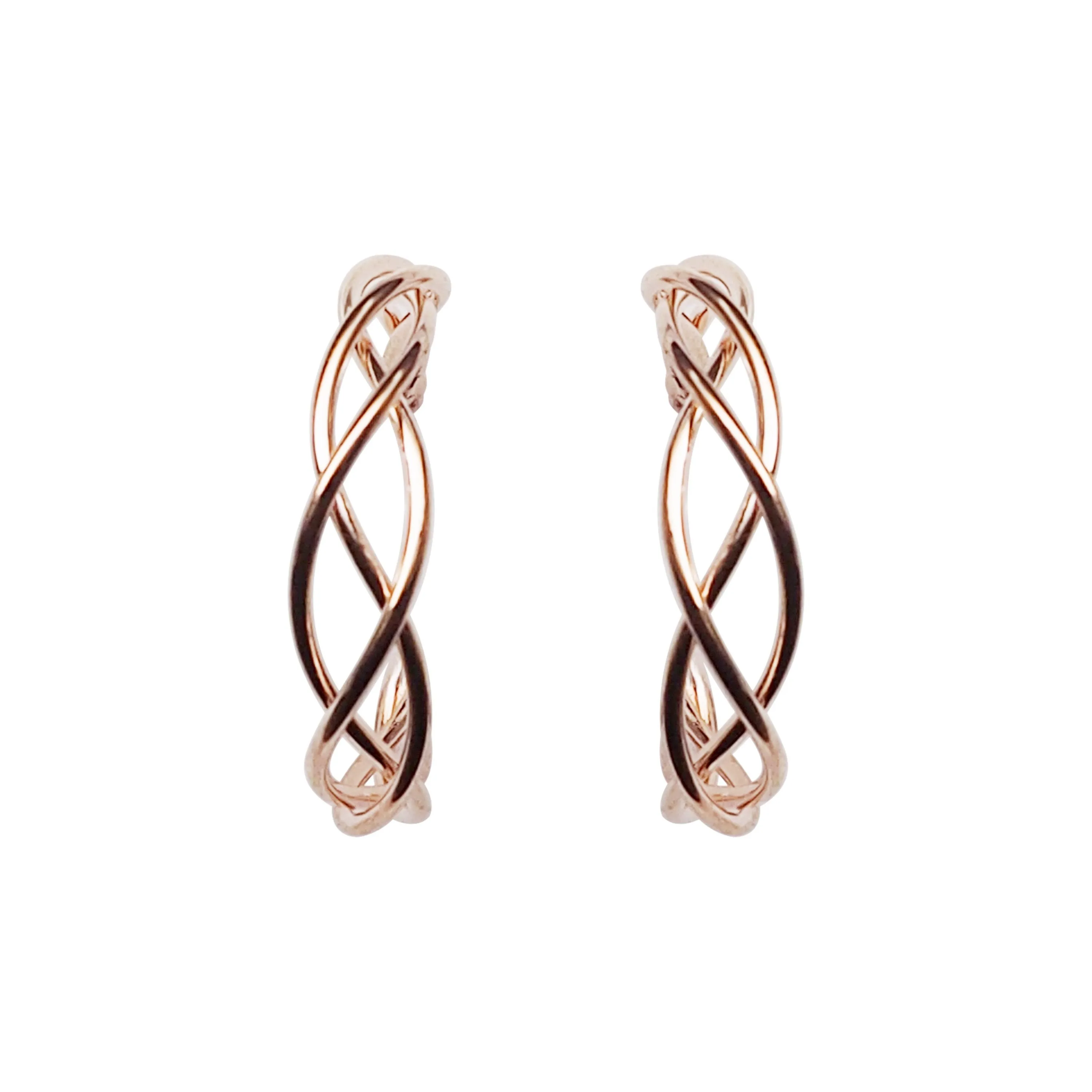 Rose Gold Woven Invisible Clip On Hoop Earrings
