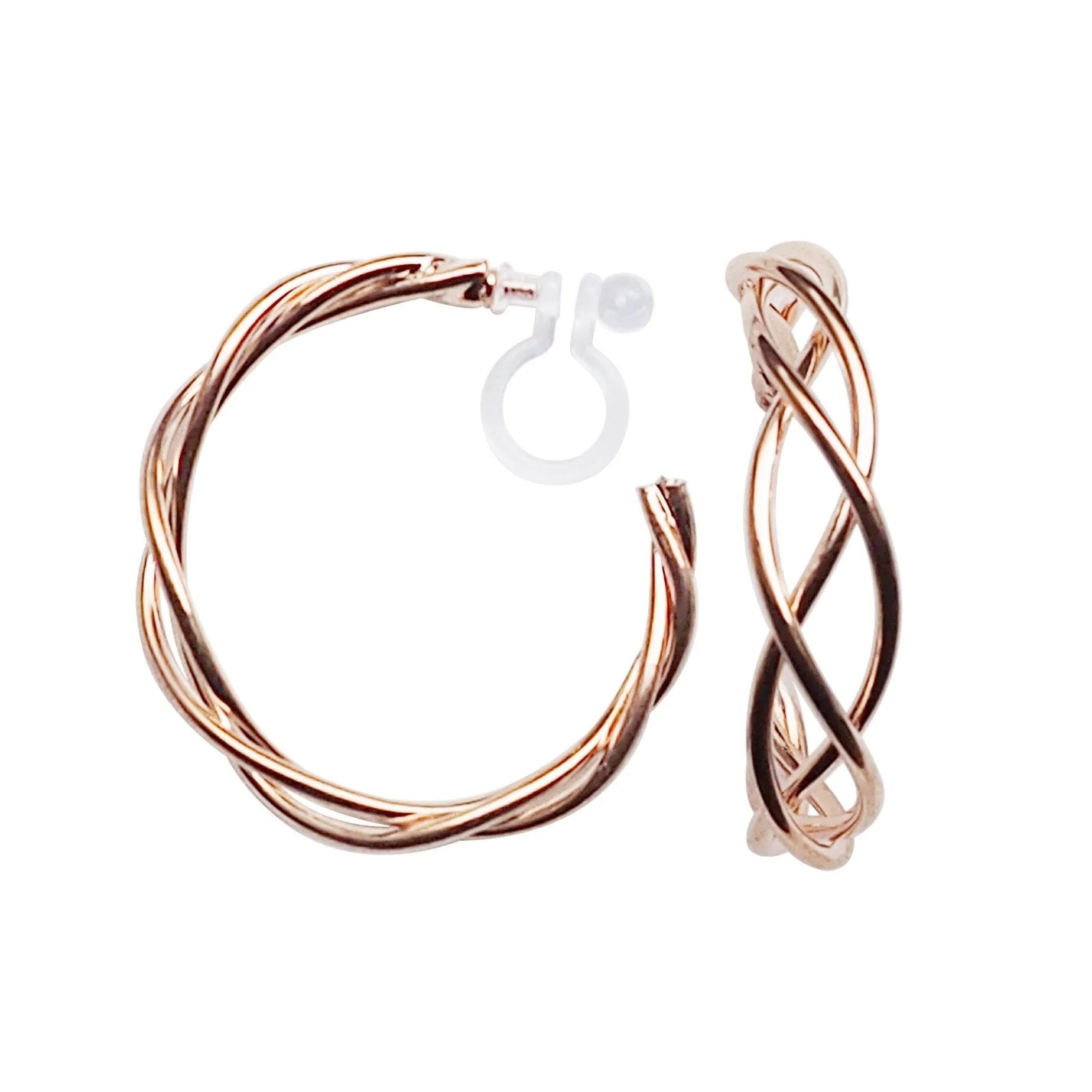 Rose Gold Woven Invisible Clip On Hoop Earrings