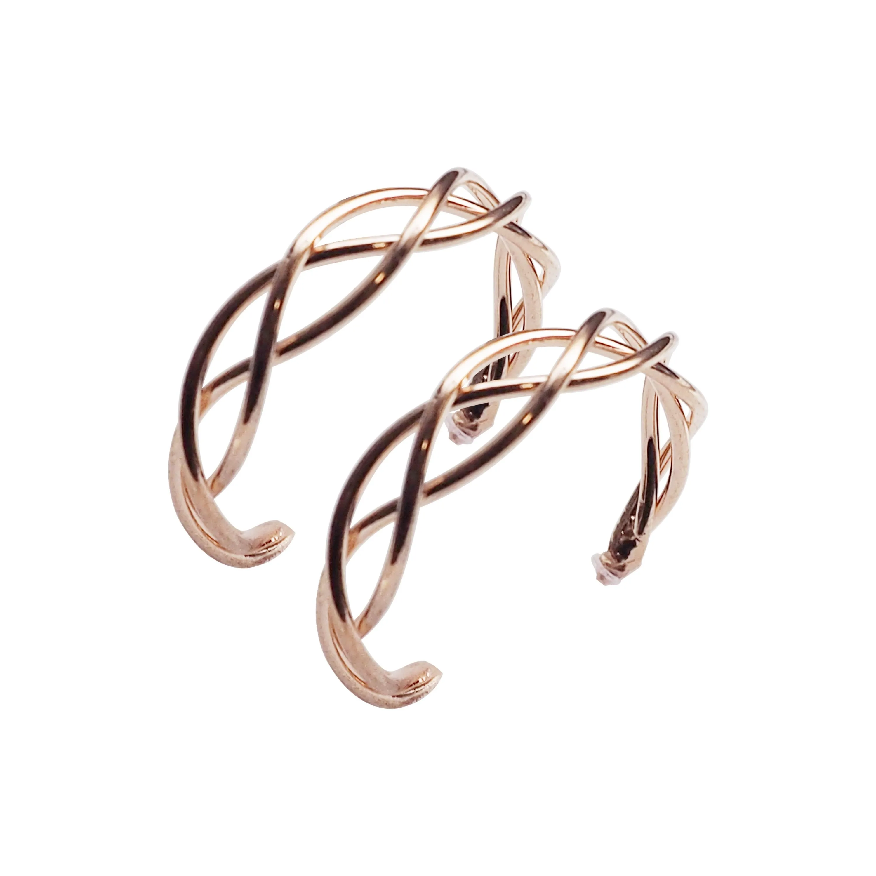 Rose Gold Woven Invisible Clip On Hoop Earrings