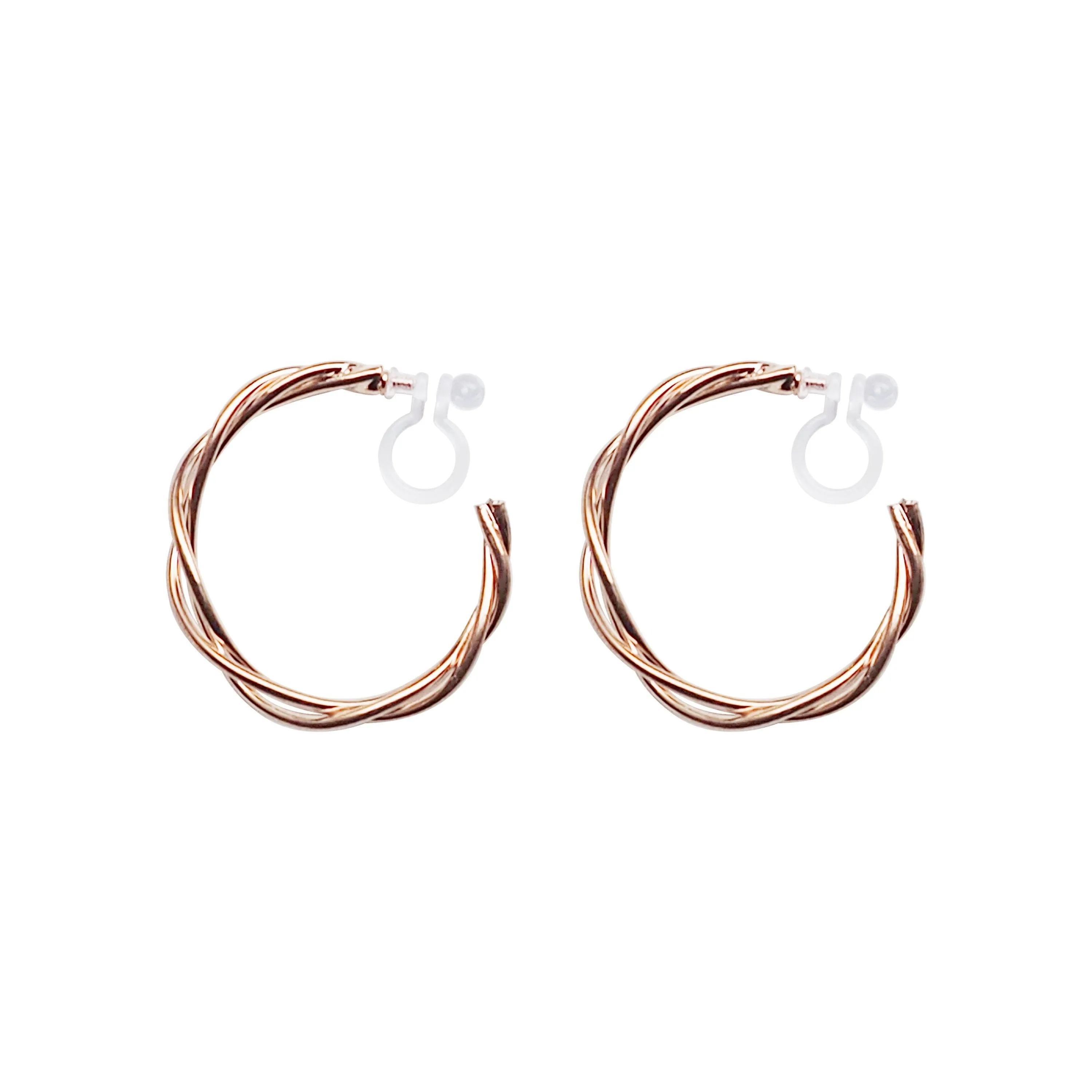 Rose Gold Woven Invisible Clip On Hoop Earrings