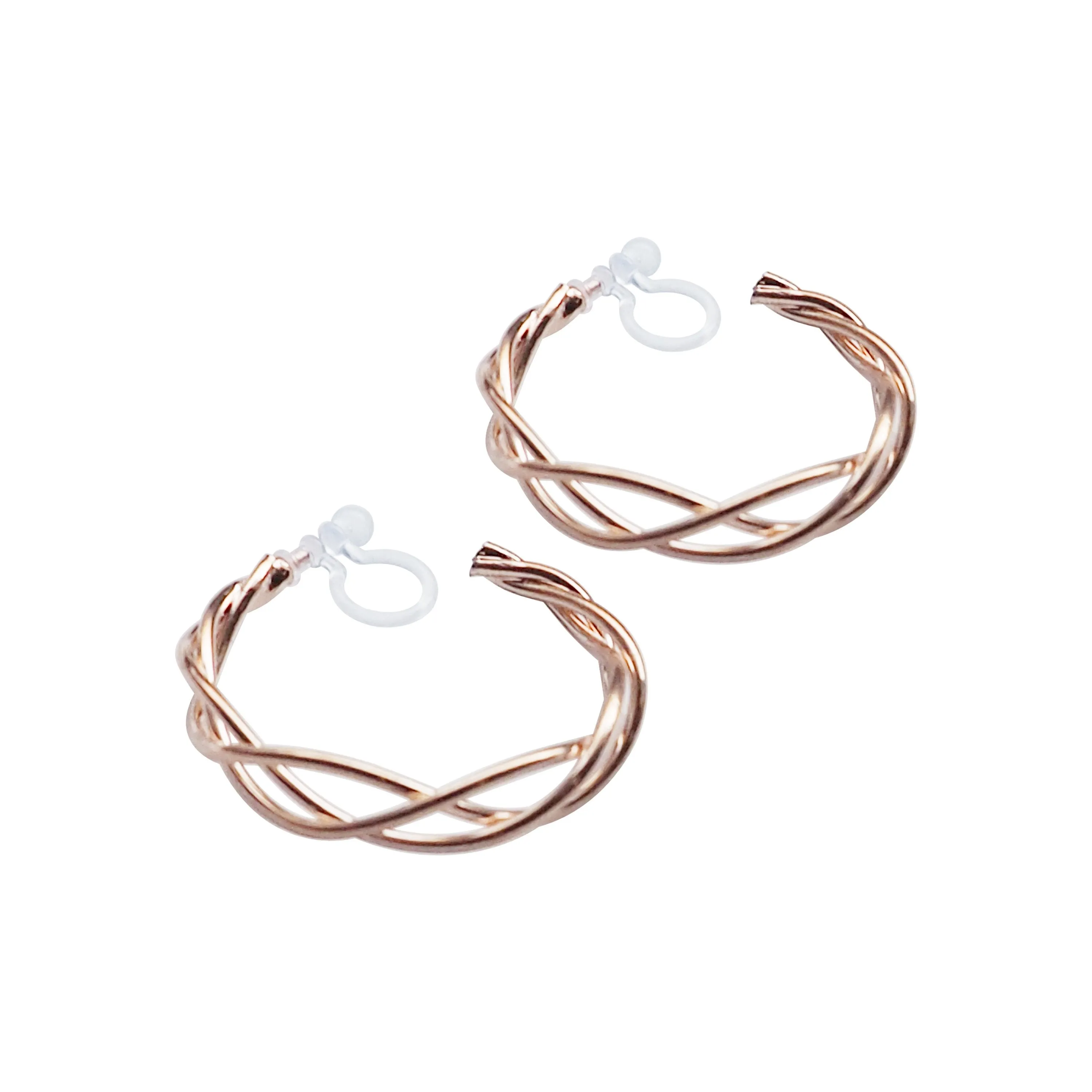 Rose Gold Woven Invisible Clip On Hoop Earrings