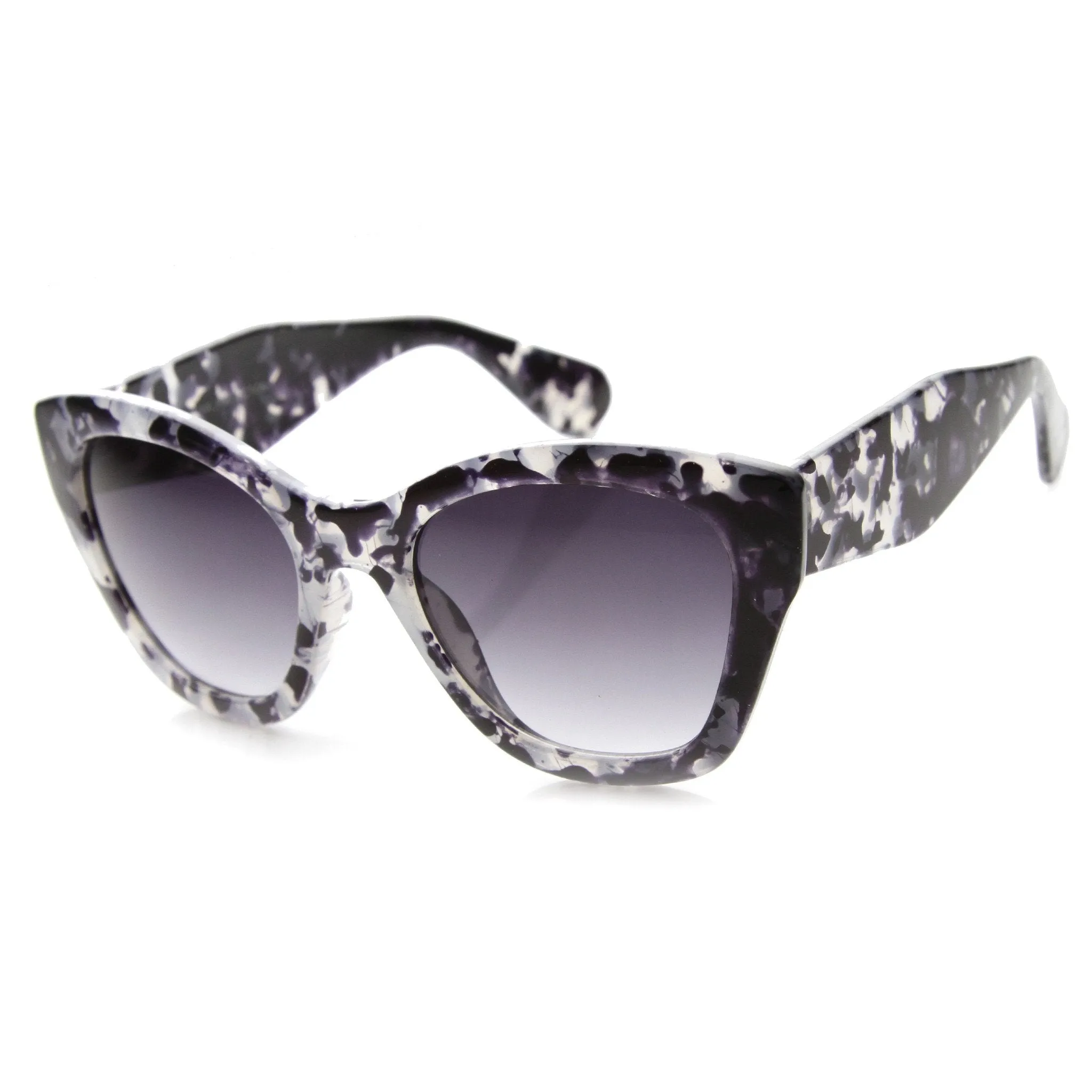 Women's Block Tortoise Thick Frame Cat Eye Sunglasses 9856