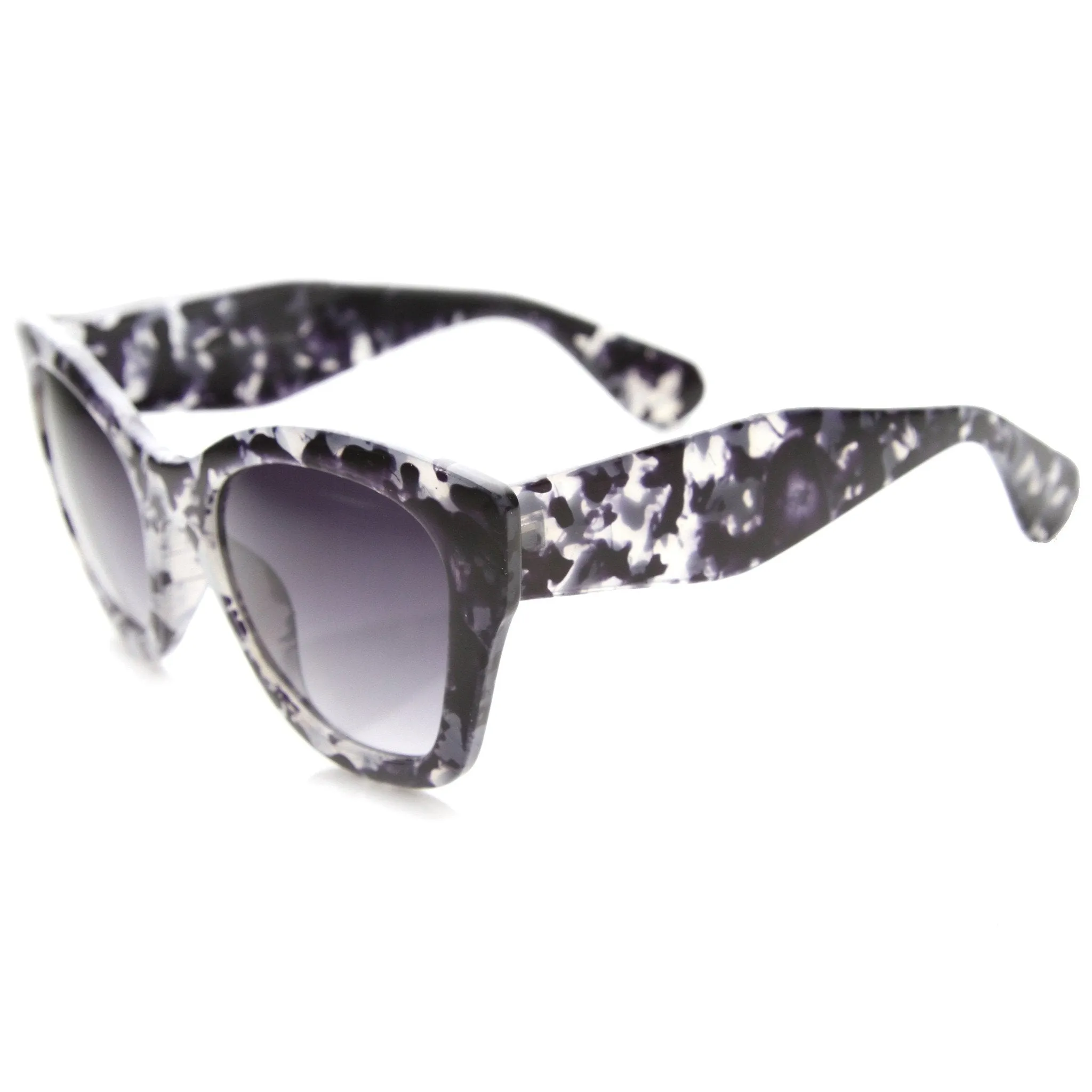 Women's Block Tortoise Thick Frame Cat Eye Sunglasses 9856