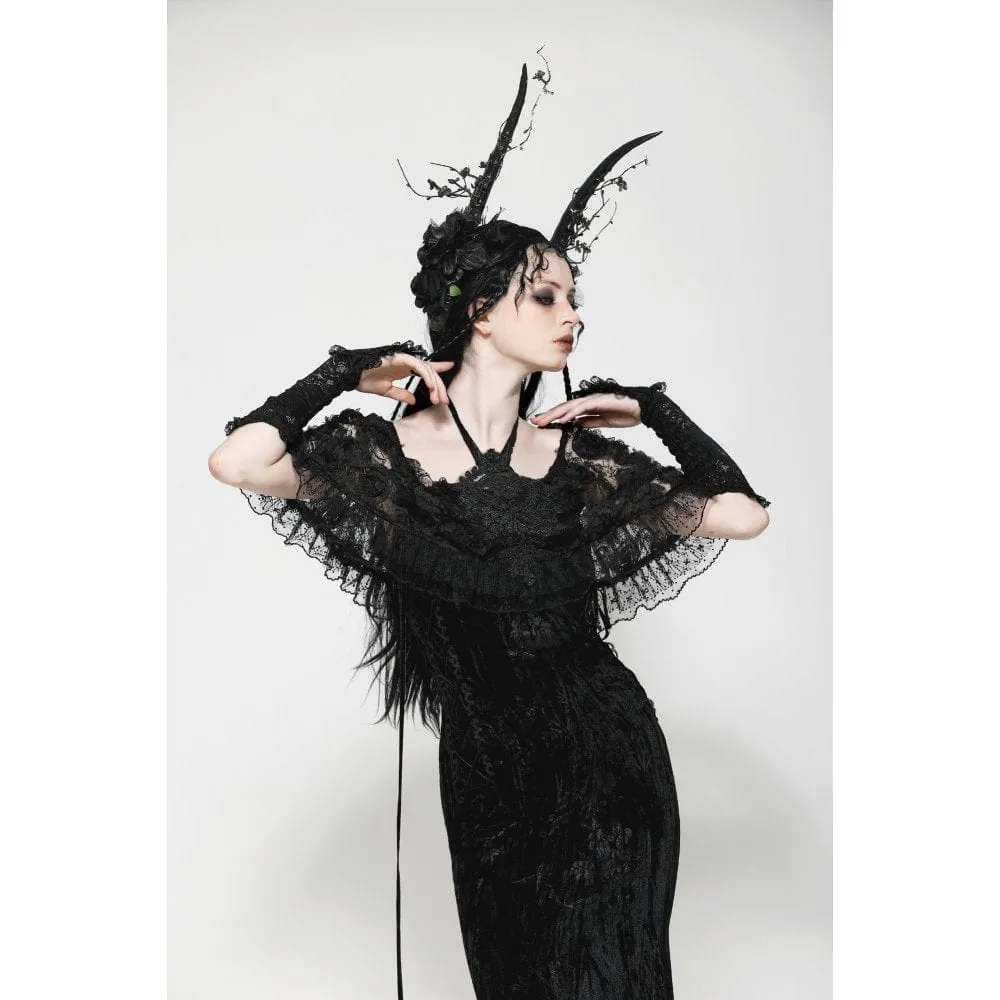 Women's Gothic Floral Embroidered Ruffled Lace Gloves