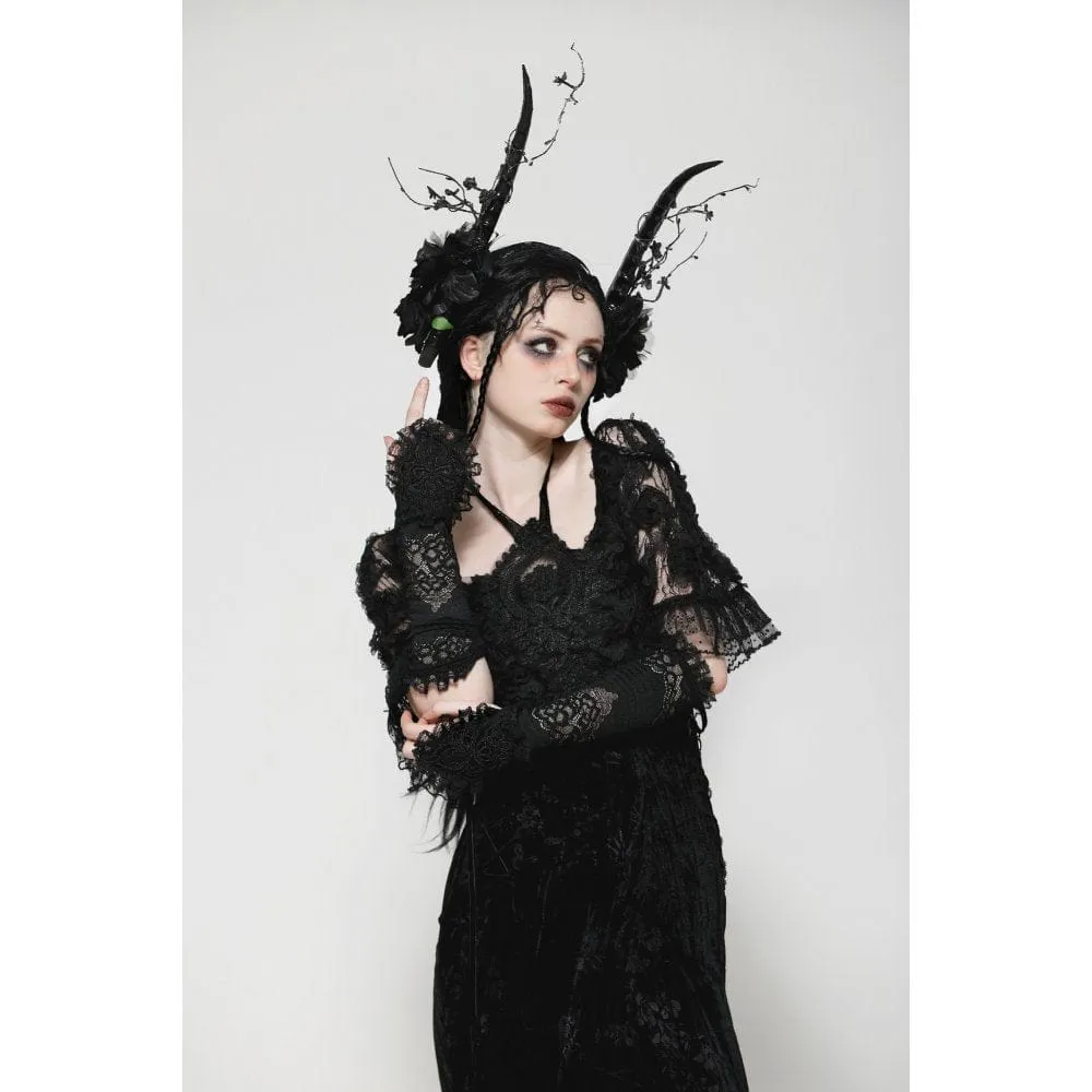 Women's Gothic Floral Embroidered Ruffled Lace Gloves