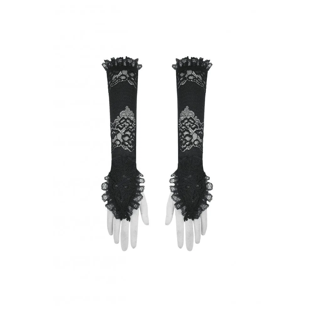 Women's Gothic Floral Embroidered Ruffled Lace Gloves