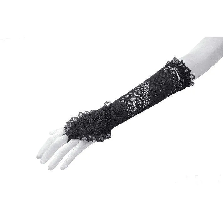 Women's Gothic Floral Embroidered Ruffled Lace Gloves