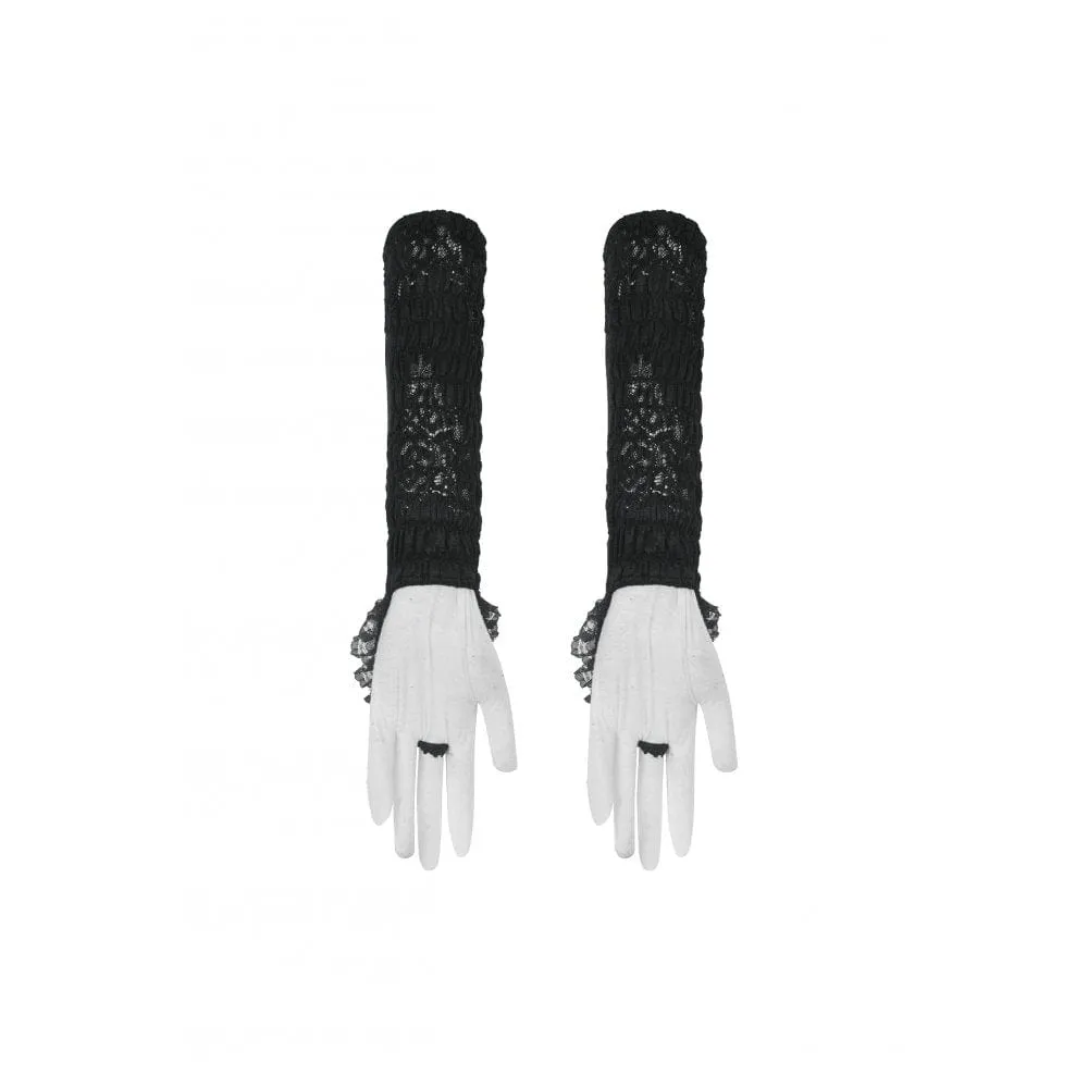 Women's Gothic Floral Embroidered Ruffled Lace Gloves