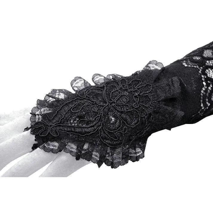 Women's Gothic Floral Embroidered Ruffled Lace Gloves