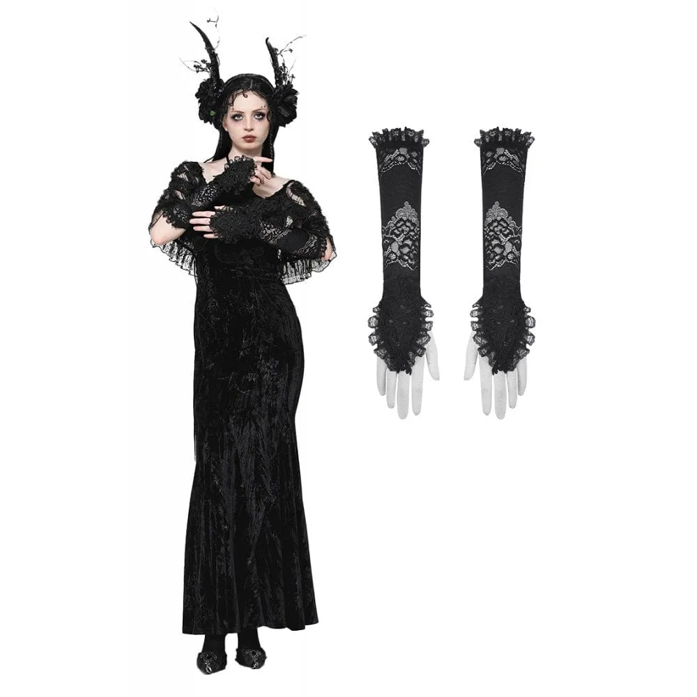 Women's Gothic Floral Embroidered Ruffled Lace Gloves