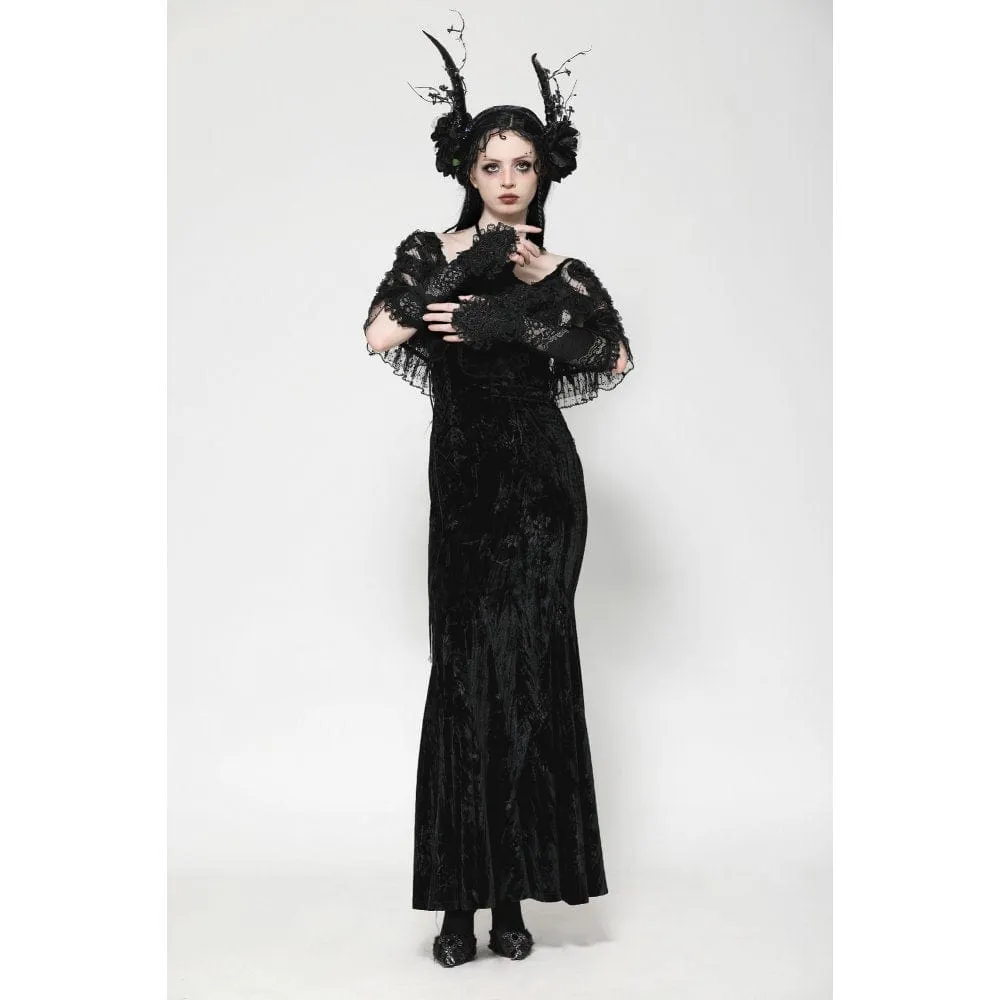Women's Gothic Floral Embroidered Ruffled Lace Gloves