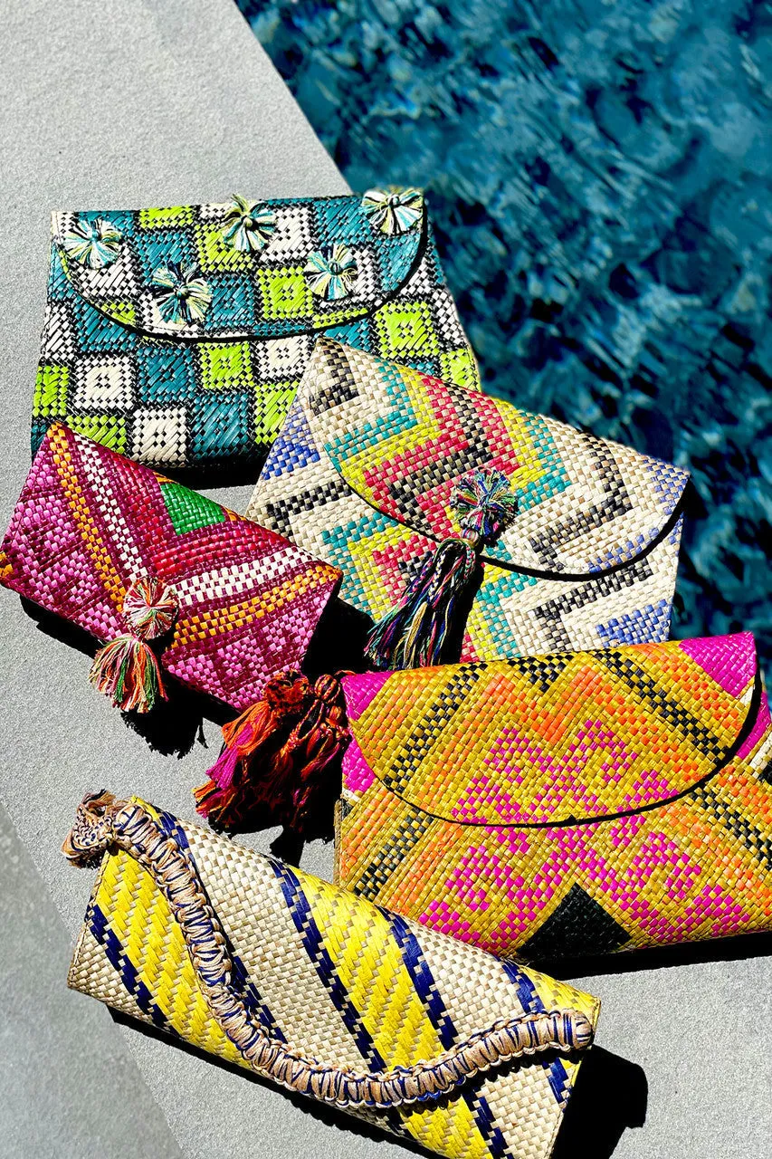 Woven Geo Print Clutch